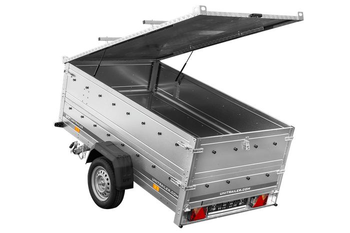 Einachsanhänger 230x125 UNITRAILER GARDEN 230 KIPP mit BIS-Seitenwänden und Aluminiumabdeckung