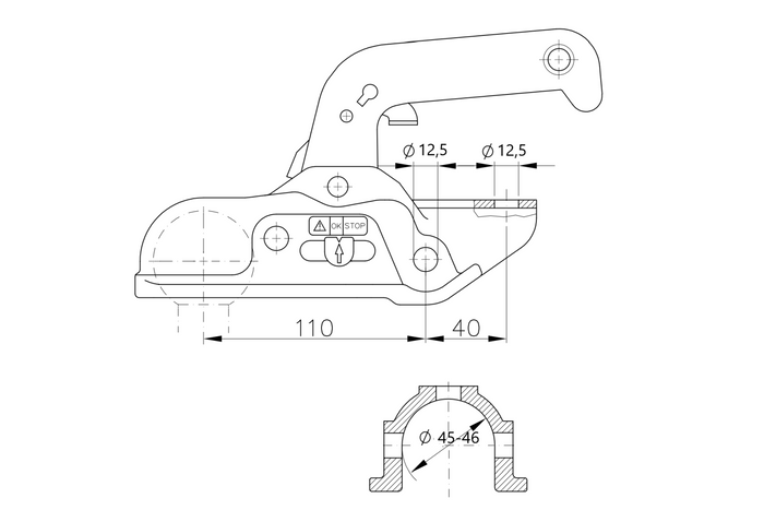 WINTERHOFF WW 30-D2 Kugelkupplung für 3000 kg Anhänger mit 45-46 mm Zugstange aus Gusseisen