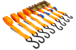 Satz aus vier UNITRAILER 4m/25mm/0,68t orangefarbenen Transportgurten mit Spannvorrichtung