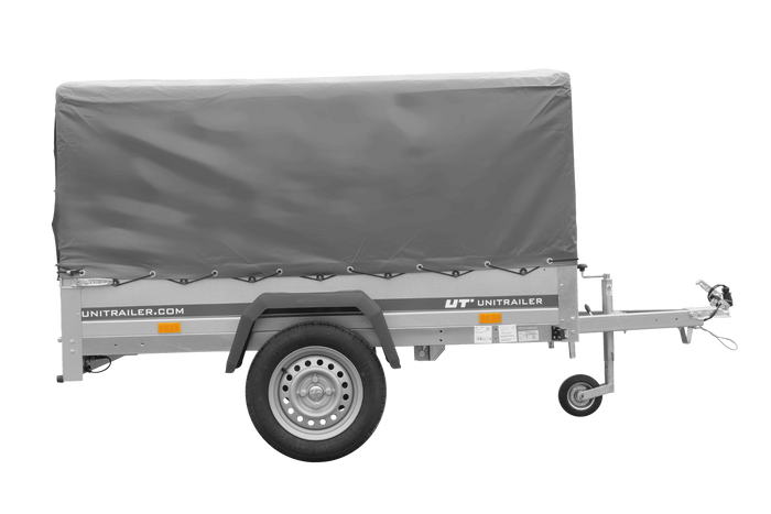 Einachsanhänger 200x125 UNITRAILER GARDEN 201 KIPP mit H-800 Rahmen und grauer Plane