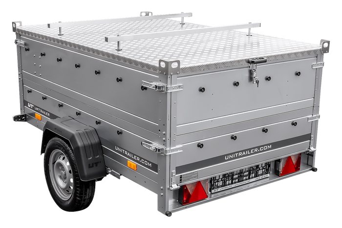 Einachsiger Anhänger auf Blattfedern 230x125 UNITRAILER GARDEN 230/R KIPP mit BIS-Seitenwänden und Aluminiumabdeckung
