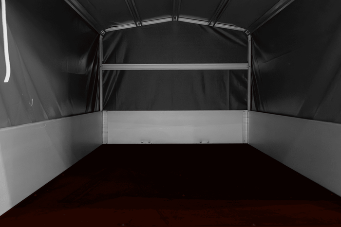Einachsanhänger mit Aluminiumseitenwänden 230x125 Unitrailer Garden 230 KIPP ALU mit H-800 Rahmen und grauer Plane