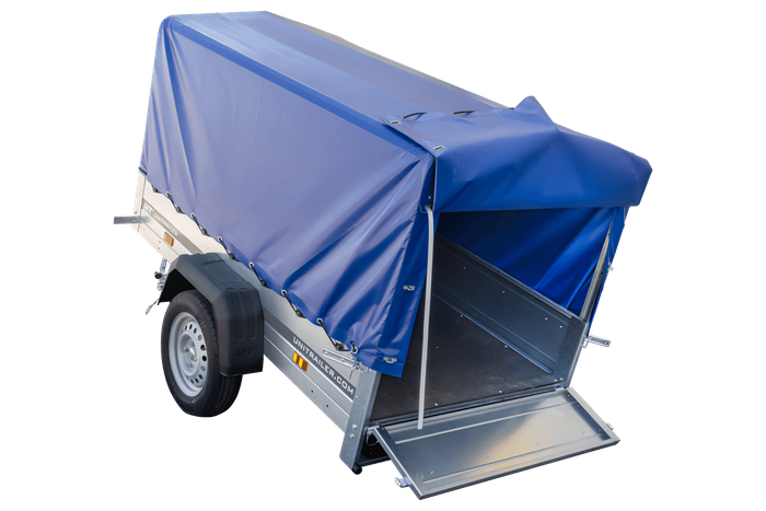Einachsanhänger 200x106 UNITRAILER GARDEN 200 KIPP mit H-800 Rahmen und blauer Plane