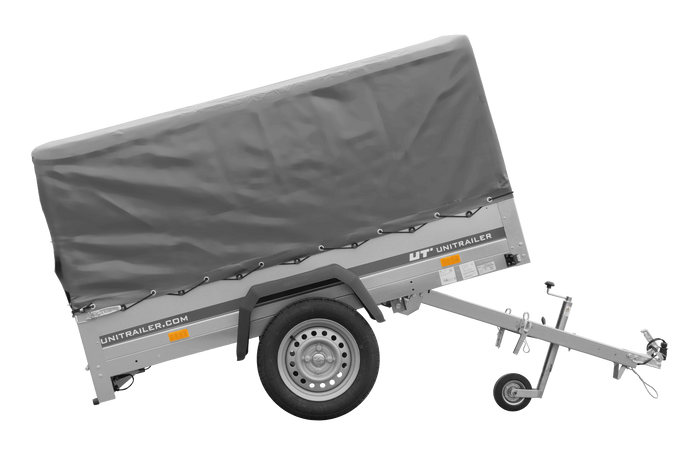 Einachsanhänger 200x125 UNITRAILER GARDEN 201 KIPP mit H-800 Rahmen und grauer Plane