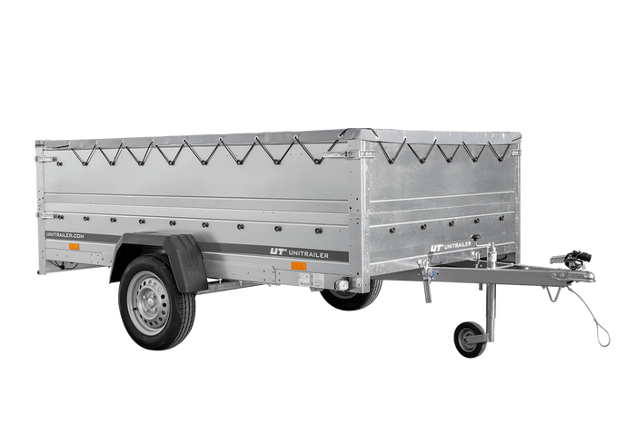 PKW-Anhänger 264x150 UNITRAILER GARDEN 265 KIPP mit zusätzlichen Bordwänden, H-0-Rahmen und grauer Plane