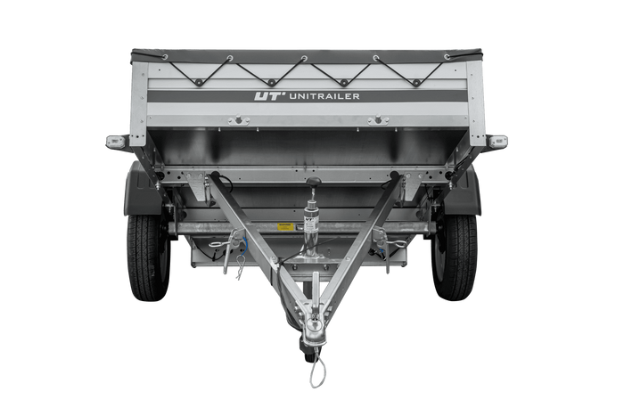 Einachsanhänger mit Aluminiumseitenwänden 230x125 Unitrailer Garden 230 KIPP ALU mit H-0-Rahmen und grauer Plane