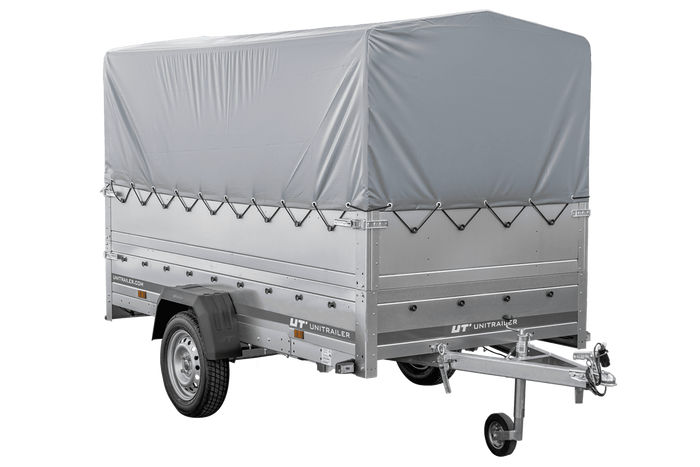 Leichtanhänger auf Federn 264x125 UNITRAILER GARDEN 264/R KIPP mit BIS-Seiten, H-800-Rahmen und grauer Plane