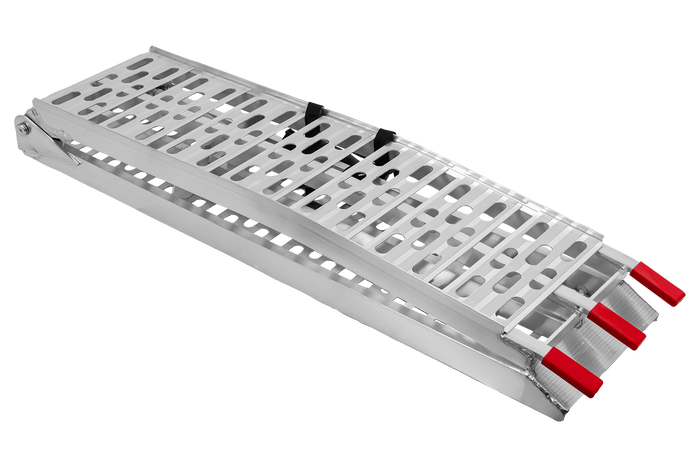 UNITRAILER ALR003 Klappbare Aluminiumrampe für Anhänger, 221 cm, 340 kg, mit Gurt und Stütze