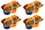 Satz aus vier UNITRAILER 4m/25mm/1t orangefarbenen Transportgurten mit Spannvorrichtung