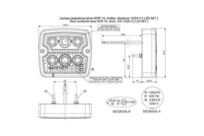 HORPOL LZD 967 LED Rücklicht 3 Funktionen universal