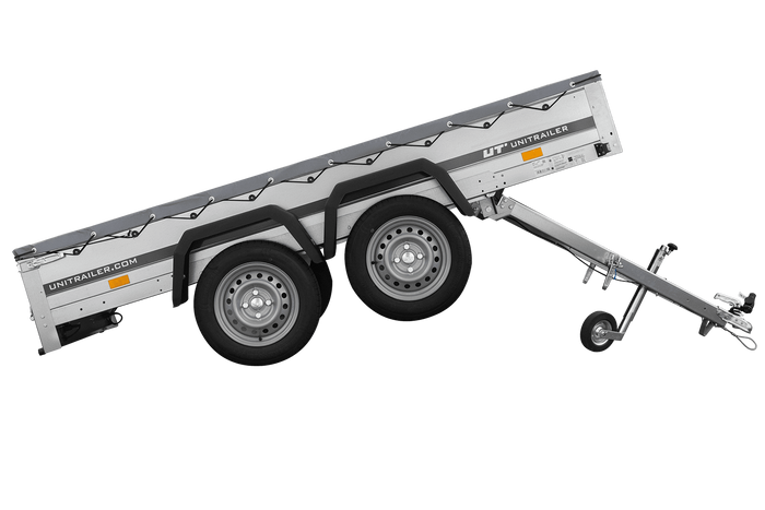 GARDEN TRAILER 264/2 KIPP MIT STÜTZRAD, GRAUE FLACHPLANE UND PLANENTRÄGER