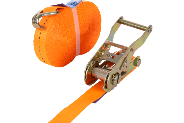 Satz aus vier UNITRAILER 12m/25mm/1t orangefarbenen Transportgurten mit Spannvorrichtung