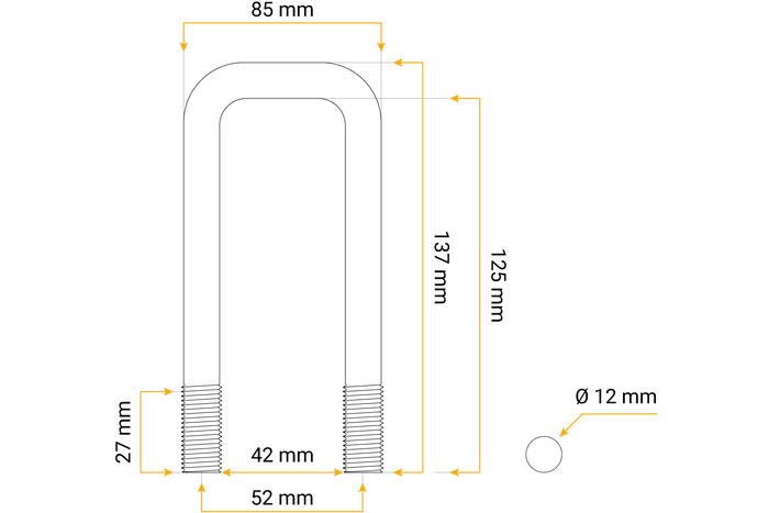 Quadratrohrbügel M12 125/42/125 mm für Pkw-Anhänger