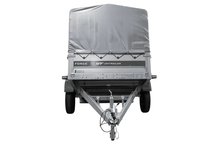 Einachsanhänger 230x125 UNITRAILER FORCE 230 KIPP mit H-800 Spriegel und grauer Hochplane