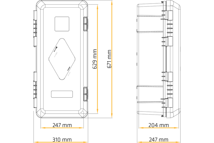 Feuerlöscherkasten 9kg DAKEN 82010 ADAMANT 671x310x247mm schwarz