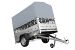 Einachsanhänger auf Federn 200x125 UNITRAILER GARDEN 201/R KIPP mit Gitterwänden, H-800-Rahmen und grauer Plane