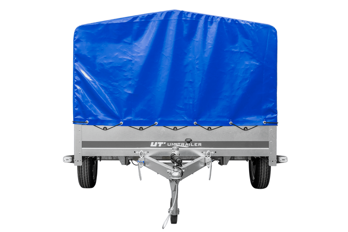 Einachsiger Anhänger auf Blattfedern 264x150 UNITRAILER GARDEN 265/R KIPP mit H-800 Rahmen und blauer Plane