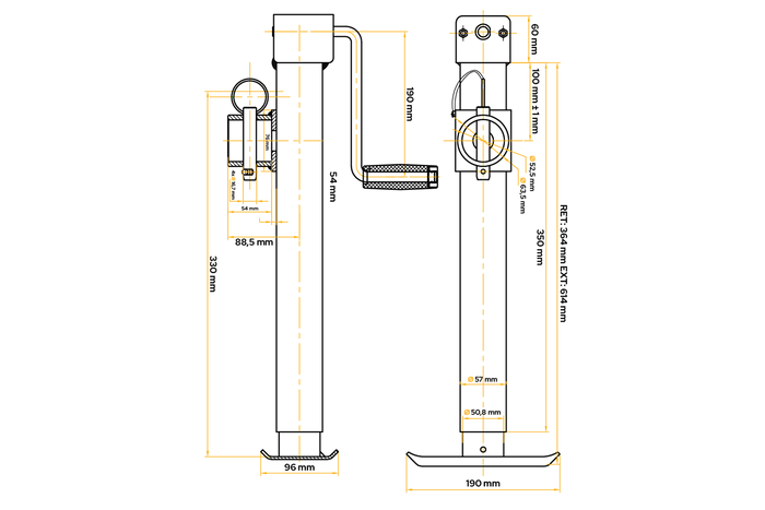 UNITRAILER TJ5001 Kurbelstütze für 1300kg Anhänger