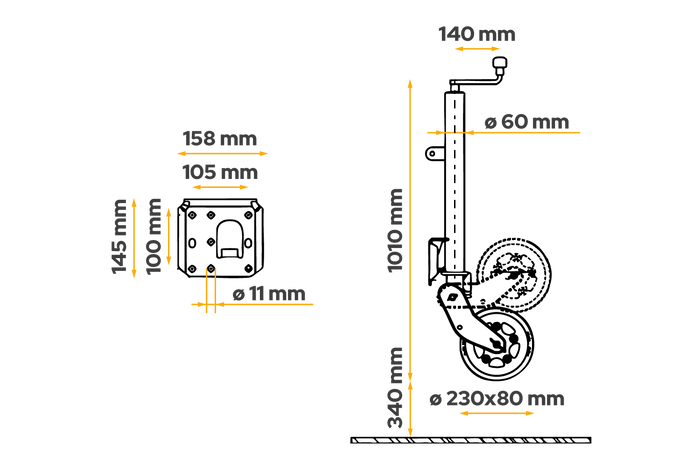 AL-KO 1223638 automatisches Stützrad mit Griff 500 kg 60 mm 1010–1350 mm