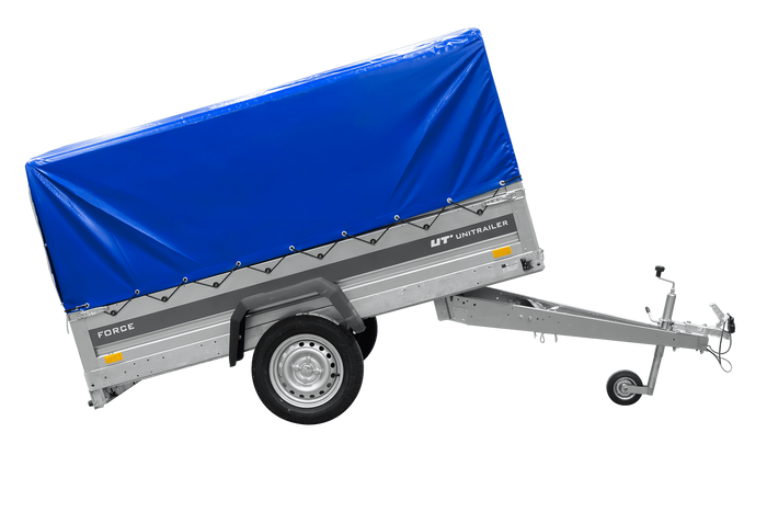 Einachsanhänger 230x125 UNITRAILER FORCE 230 KIPP mit H-800 Spriegel und blauer Plane