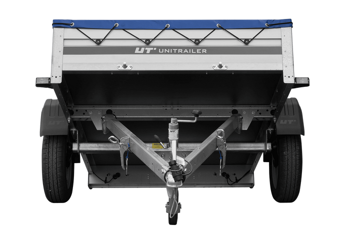 Einachsanhänger mit Aluminiumseitenwänden 200x125 Unitrailer Garden 201 KIPP ALU mit H-0-Rahmen und blauer Plane