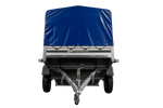 Einachsanhänger mit Aluminiumseitenwänden 230x125 Unitrailer Garden 230 KIPP ALU mit H-800 Rahmen und blauer Plane