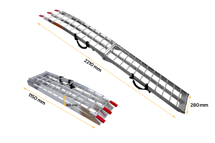 UNITRAILER ALR002 klappbare Auffahrrampe aus Aluminium für Anhänger, 221 cm, 340 kg, mit Gurt