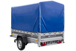 Autotransportanhänger auf Federn 230x125 UNITRAILER FORCE 230/R KIPP mit H-1100 Rahmen und blauer Plane