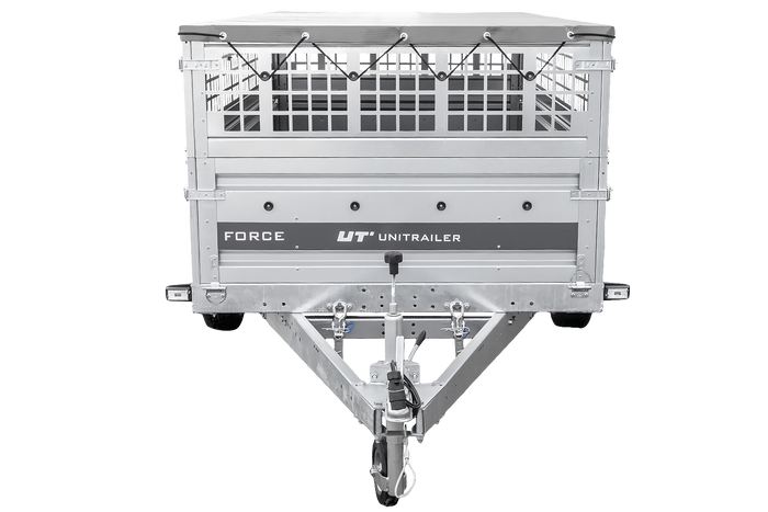 Einachsanhänger 264x125 UNITRAILER FORCE 264 KIPP mit Gitterwänden, H-0-Rahmen und grauer Plane
