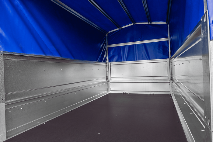 PKW-Anhänger 230x125 UNITRAILER GARDEN 230 KIPP mit Zusätzbordwänden und blauer Hochplane
