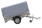 Einachsanhänger auf Blattfedern 200x125 UNITRAILER GARDEN 201/R KIPP mit H-800-Rahmen und grauer Plane