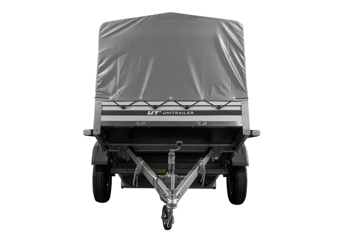 Einachsanhänger mit ALU-Bordwänden 230x125 Unitrailer Garden 230 KIPP ALU mit H-800 Rahmen und grauer Plane