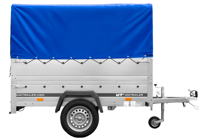 PKW-Anhänger 200x125 UNITRAILER GARDEN 201 KIPP mit Bordwandaufsatz und blauer Hochplane