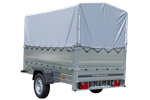PKW-Anhänger 230x125 UNITRAILER GARDEN 230 KIPP mit Zusatzbordwändenund grauer Hochplane 80 cm