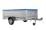 Autotransportanhänger auf Blattfedern 264x150 UNITRAILER GARDEN 265/R KIPP mit BIS-Seitenwänden, H-0-Rahmen und blauer Plane