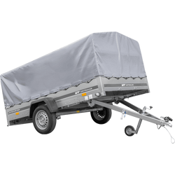 Einachsiger Anhänger auf Blattfedern 264x150 UNITRAILER GARDEN 265/R KIPP mit H-800 Rahmen und grauer Plane