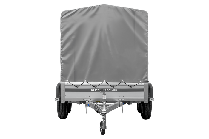 Zweiachsiger Anhänger mit Aluminiumseitenwänden 264x125 Unitrailer Garden 264/2 KIPP ALU mit Rahmen H-1100 und grauer Plane