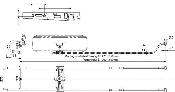 KNOTT Reserveradhalterung für Wohnwagen 1475-1850mm