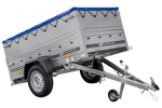 Autotransportanhänger 200x106 UNITRAILER GARDEN 200 KIPP mit BIS-Seitenwänden, H-0-Rahmen und blauer Plane
