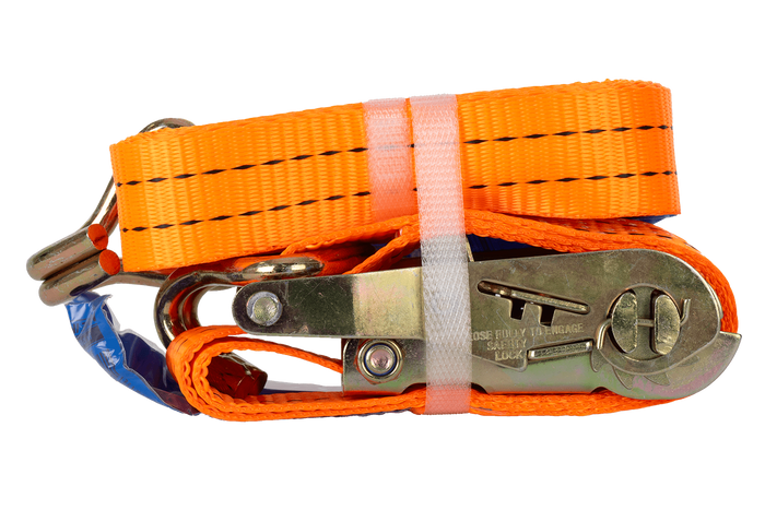 Satz aus vier UNITRAILER 3m/35mm/2t orangefarbenen Transportgurten mit Spannvorrichtung