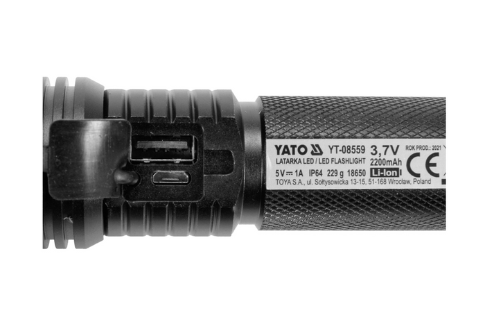 YATO YT-085609 LED 900lm Multifunktions-Taschenlampe, Powerbank, Flaschenöffner, Notfallhammer