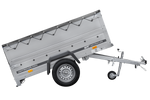 Autotransportanhänger 200x106 UNITRAILER GARDEN 200 KIPP mit BIS-Seitenwänden und grauer Plane