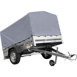 Einachsanhänger auf Federn 200x125 UNITRAILER GARDEN 201/R KIPP mit H-800-Rahmen und grauer Plane