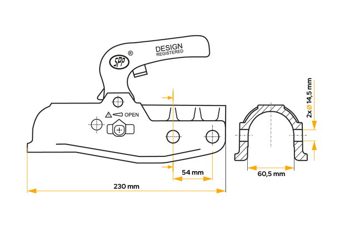 STEELPRESS BC-3500E-00-02+SD Kugelkopfkupplung für einen 3500 kg schweren Anhänger mit einer 60,5 mm starken Gusseisenrohrdeichsel