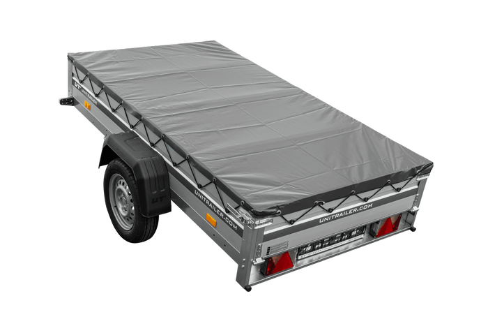 Einachsanhänger mit Aluminiumseitenwänden 230x125 Unitrailer Garden 230 KIPP ALU mit H-0-Rahmen und grauer Plane