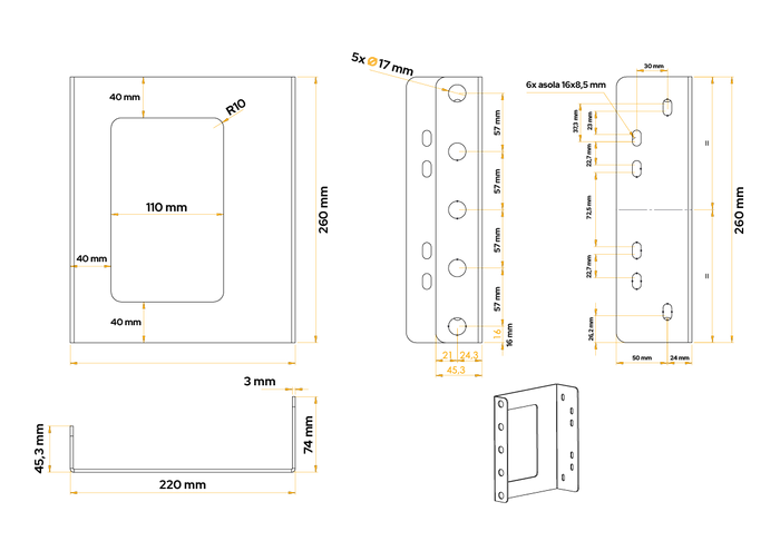 Montagehalterungen für den Feuerlöscherkasten DAKEN 88501 ADAMANT / REGON / STRIKE