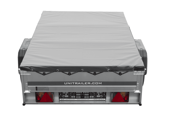 PKW-Anhänger 200x125 UNITRAILER GARDEN 201 KIPP mit grauer Flachplane und Flachplanenträger