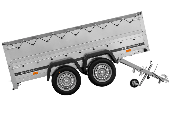 Zweiachsiger Anhänger 264x150 UNITRAILER GARDEN 265/2 KIPP mit BIS-Seitenwänden, H-0-Rahmen und grauer Plane