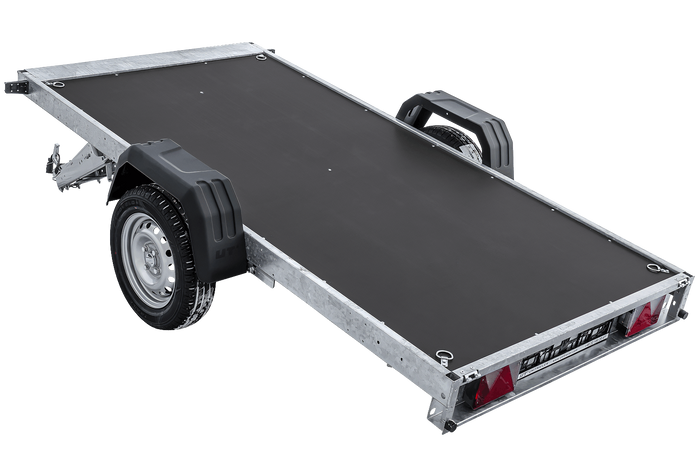 Leichter Anhänger auf Blattfedern 264x125 UNITRAILER FORCE 264/R KIPP mit BIS-Seitenwänden, H-800-Rahmen und grauer Plane