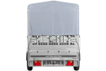 Autotransportanhänger auf Federn 264x125 UNITRAILER GARDEN 264/R KIPP mit Gitterwänden, H-800 Rahmen und grauer Plane
